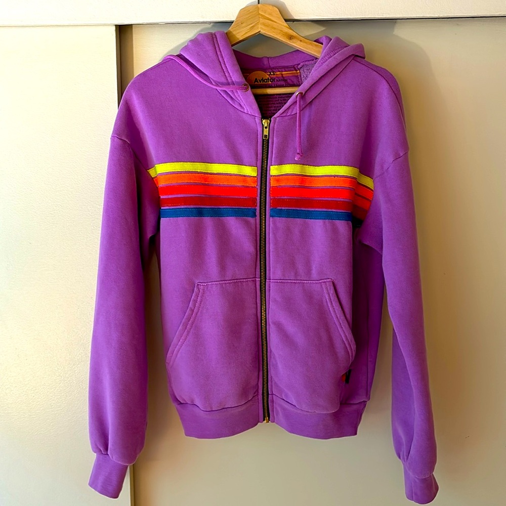 Aviator Nation purple 5 stripe Hoodie